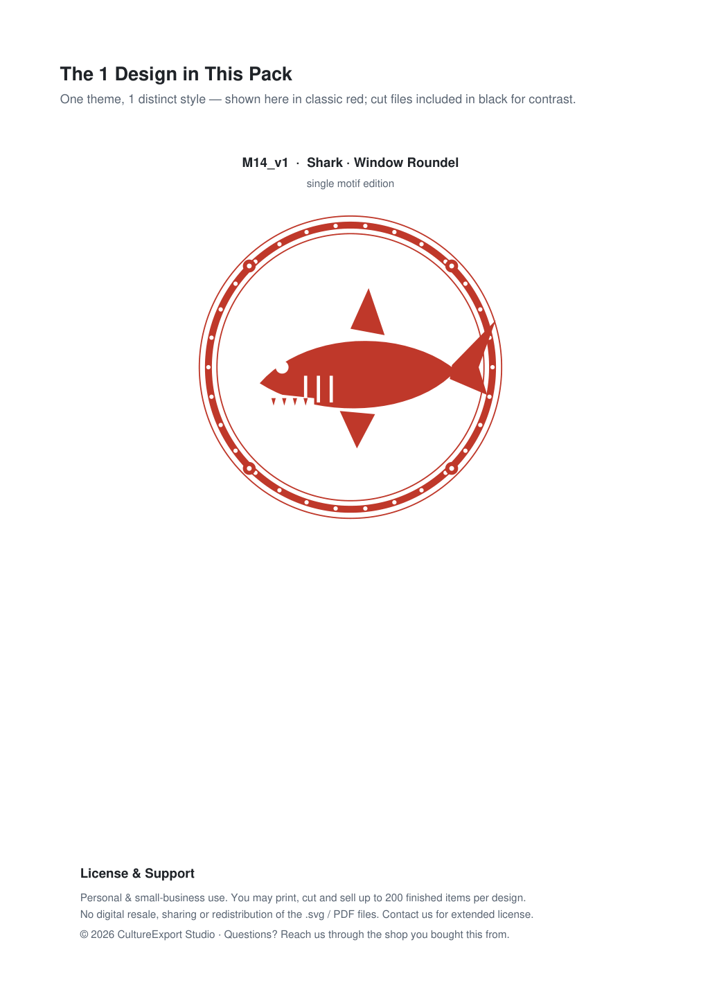 Shark Window Roundel Paper Cut - Free SVG + PDF Pack - design