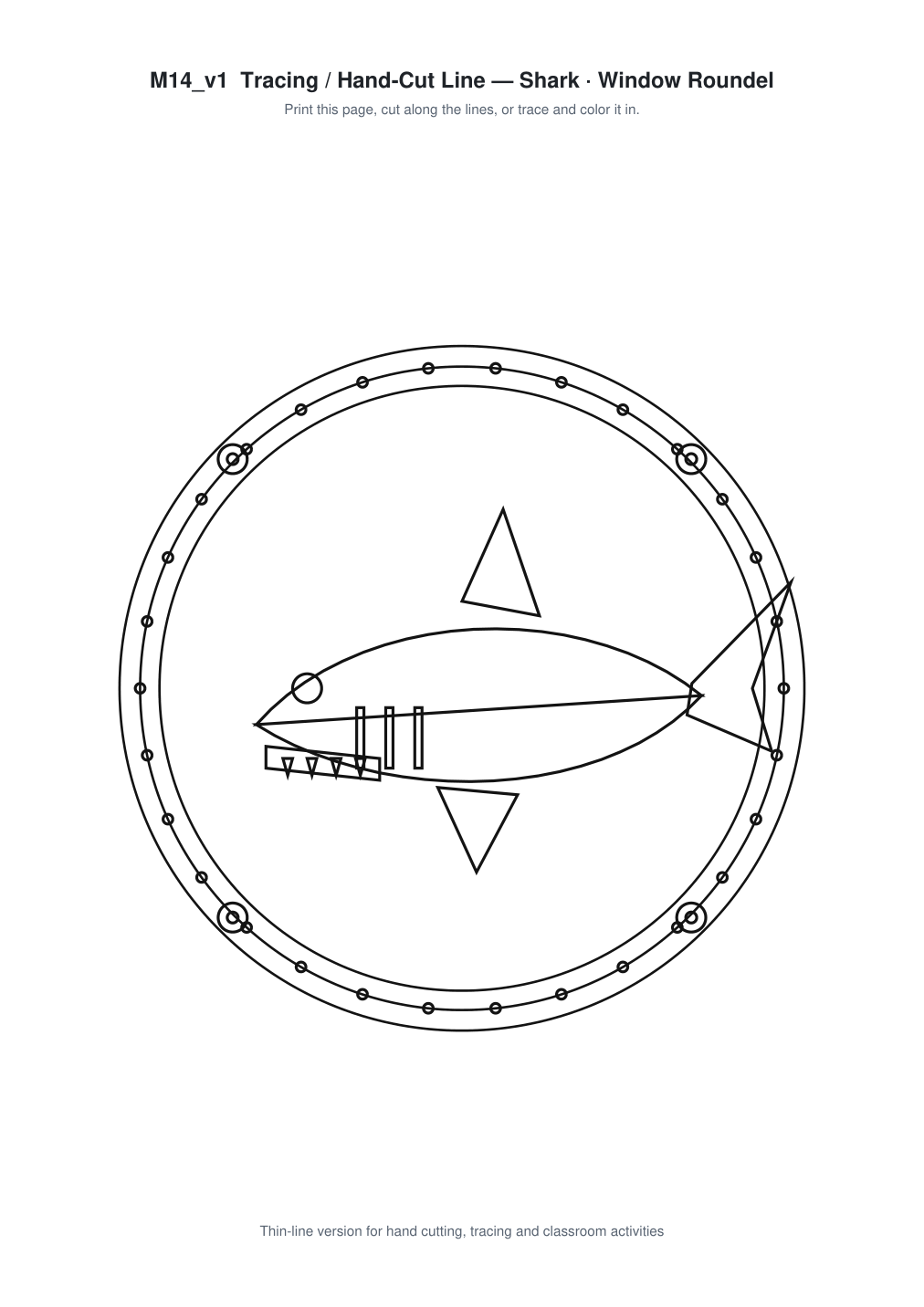 Shark Window Roundel Paper Cut - Free SVG + PDF Pack - line art