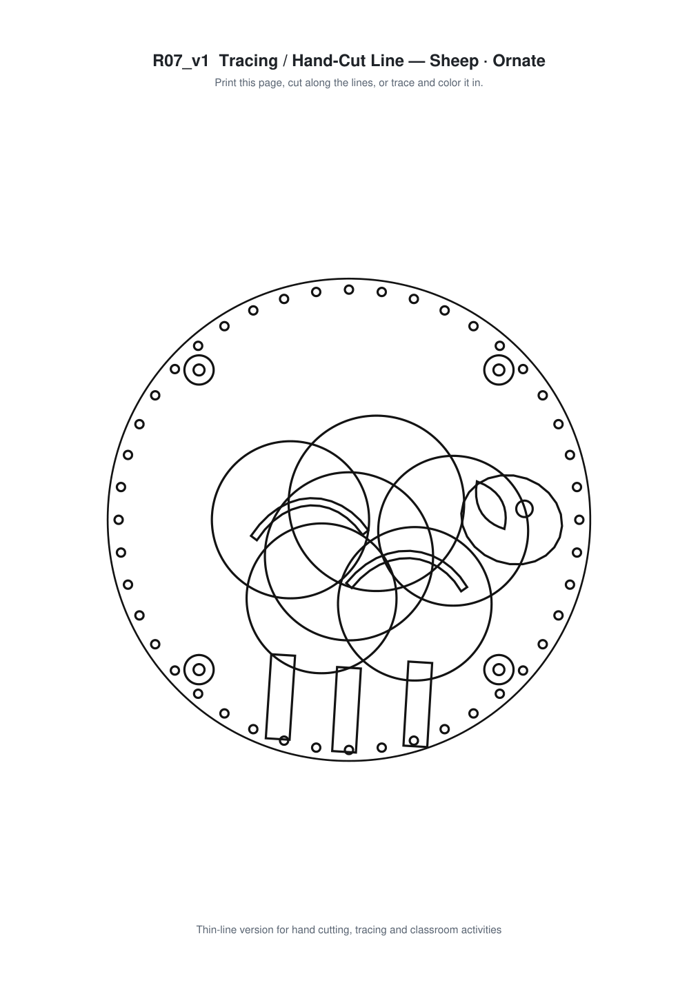 Sheep Ornate Paper Cut Panel - Free SVG + PDF Pack - line art