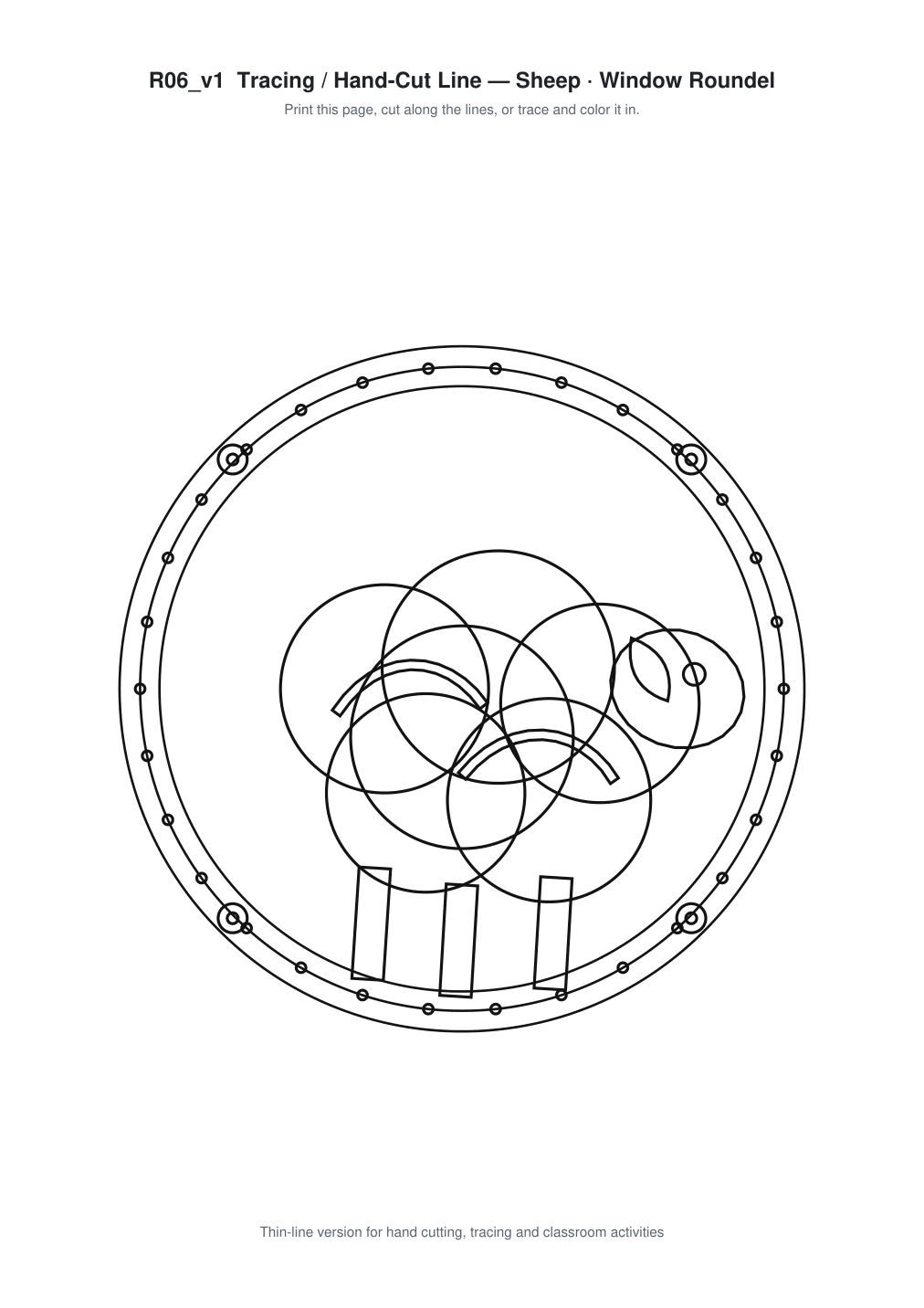 Sheep Window Roundel Paper Cut - Free SVG + PDF Pack - line art