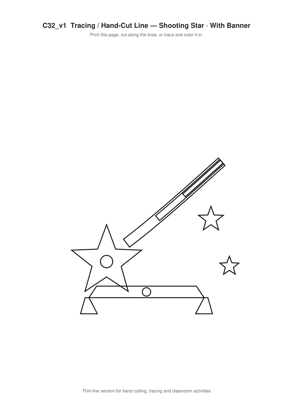 Shooting Star Banner Paper Cut - Free SVG + PDF Pack - line art