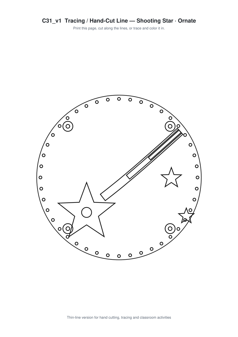 Shooting Star Ornate Paper Cut Panel - Free SVG + PDF Pack - line art