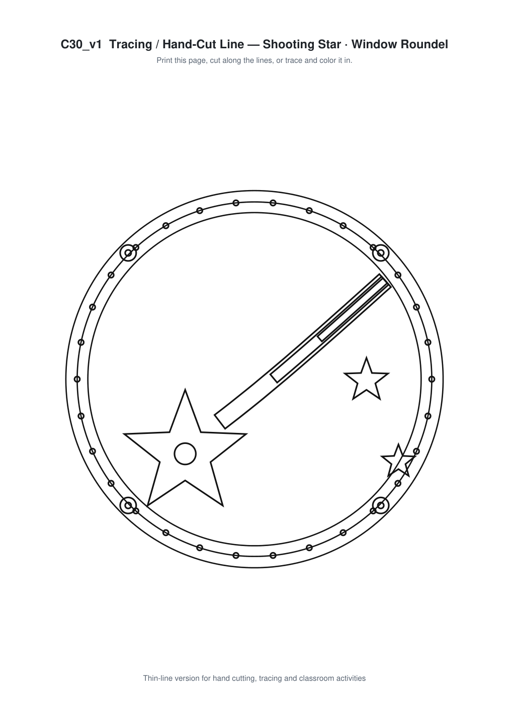 Shooting Star Window Roundel Paper Cut - Free SVG + PDF Pack - line art