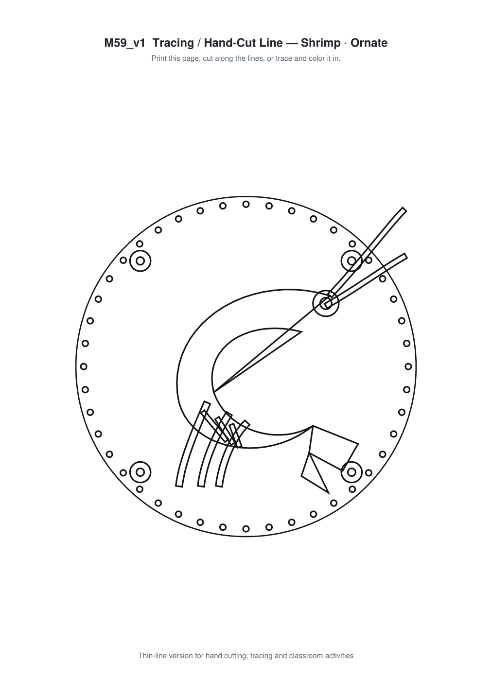 Shrimp Ornate Paper Cut Panel - Free SVG + PDF Pack - line art