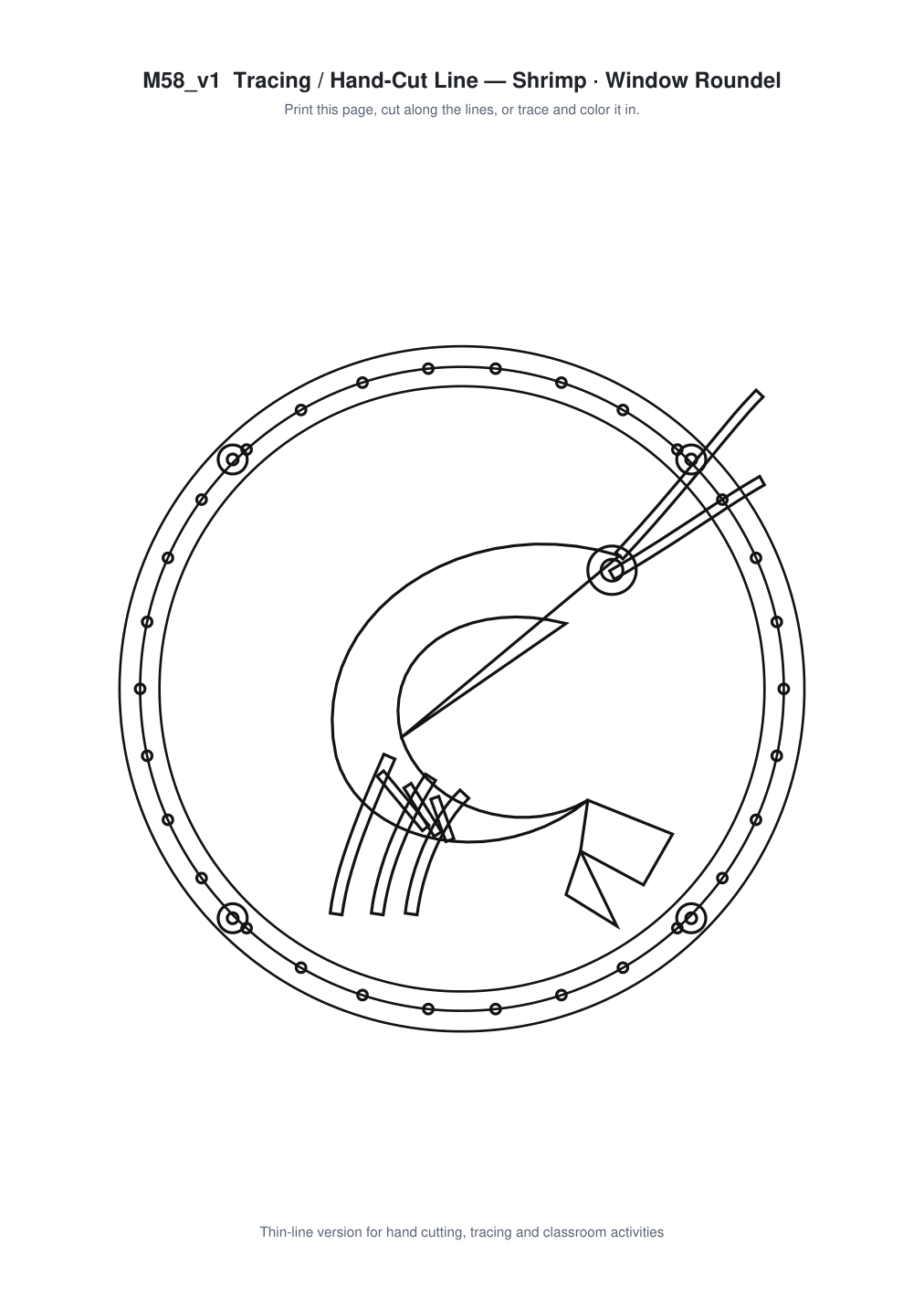 Shrimp Window Roundel Paper Cut - Free SVG + PDF Pack - line art