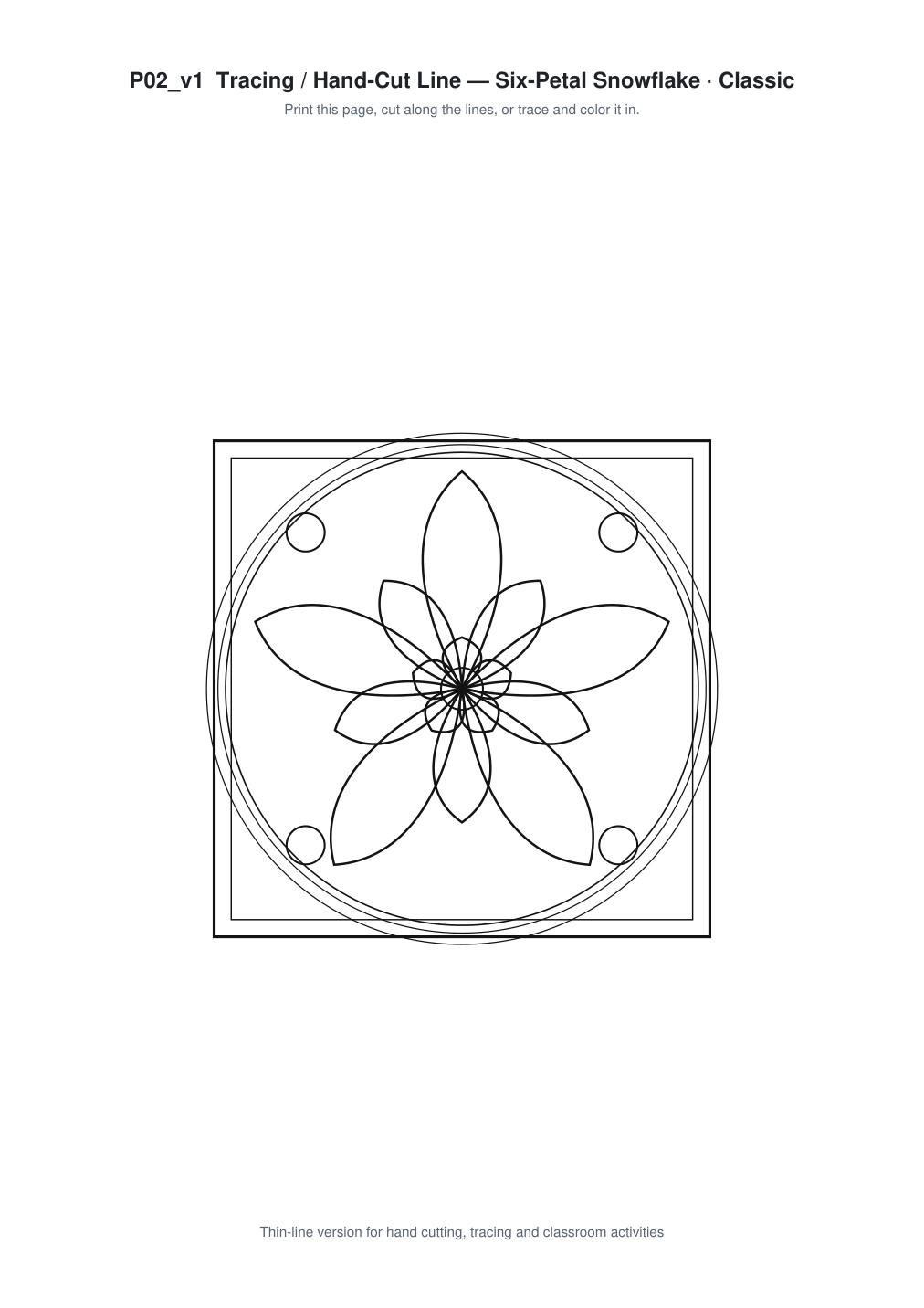Six Petal Snowflake Window Roundel Paper Cut - Free SVG + PDF Pack - line art