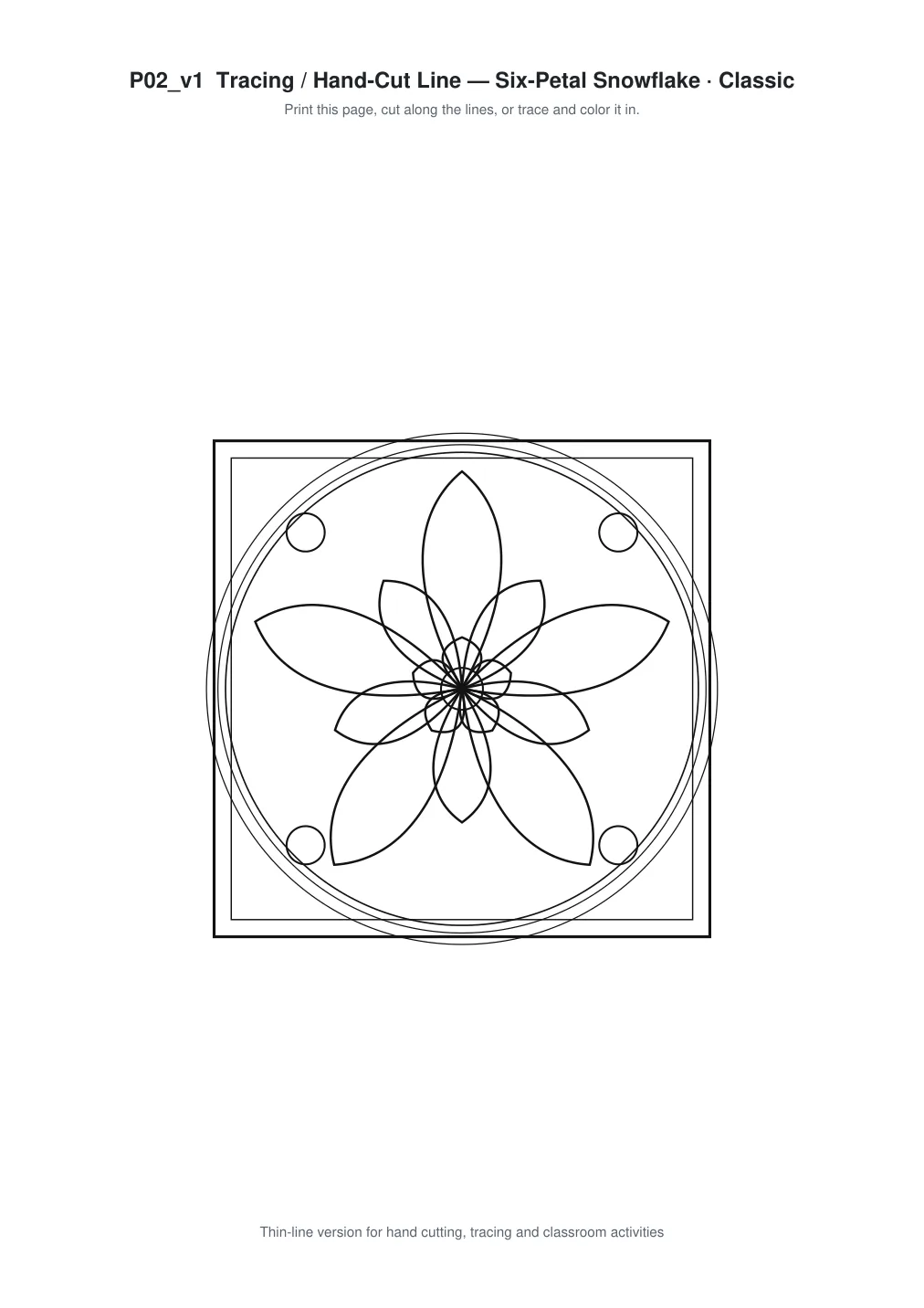 Six-Petal Snowflake Paper Cut Template - Free SVG + PDF Pack - line art