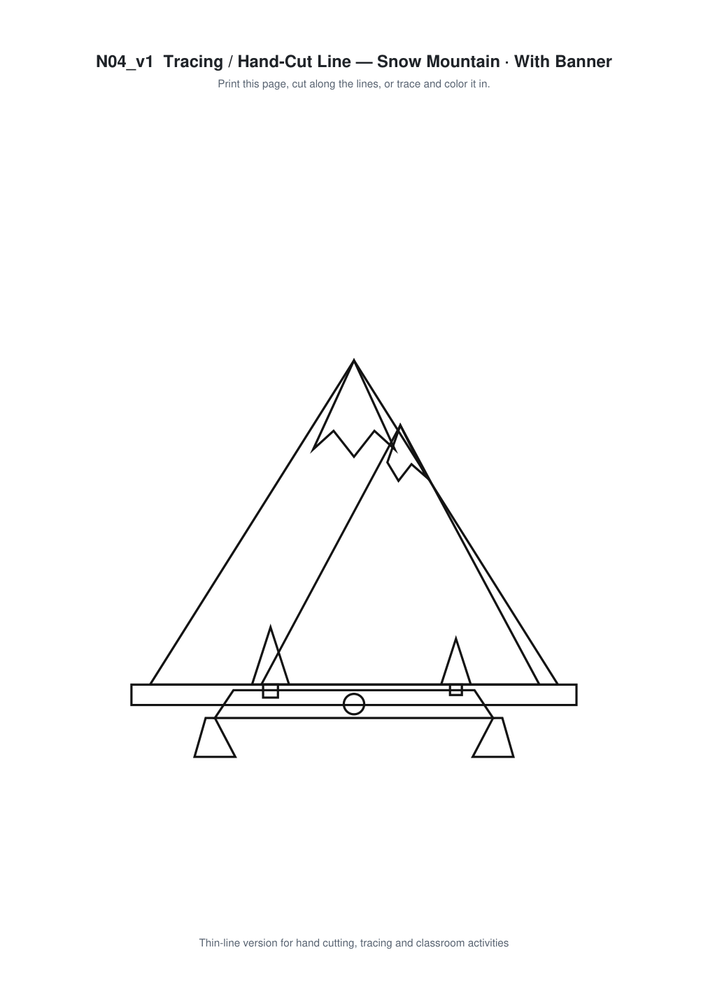 Snow Mountain Banner Paper Cut - Free SVG + PDF Pack - line art