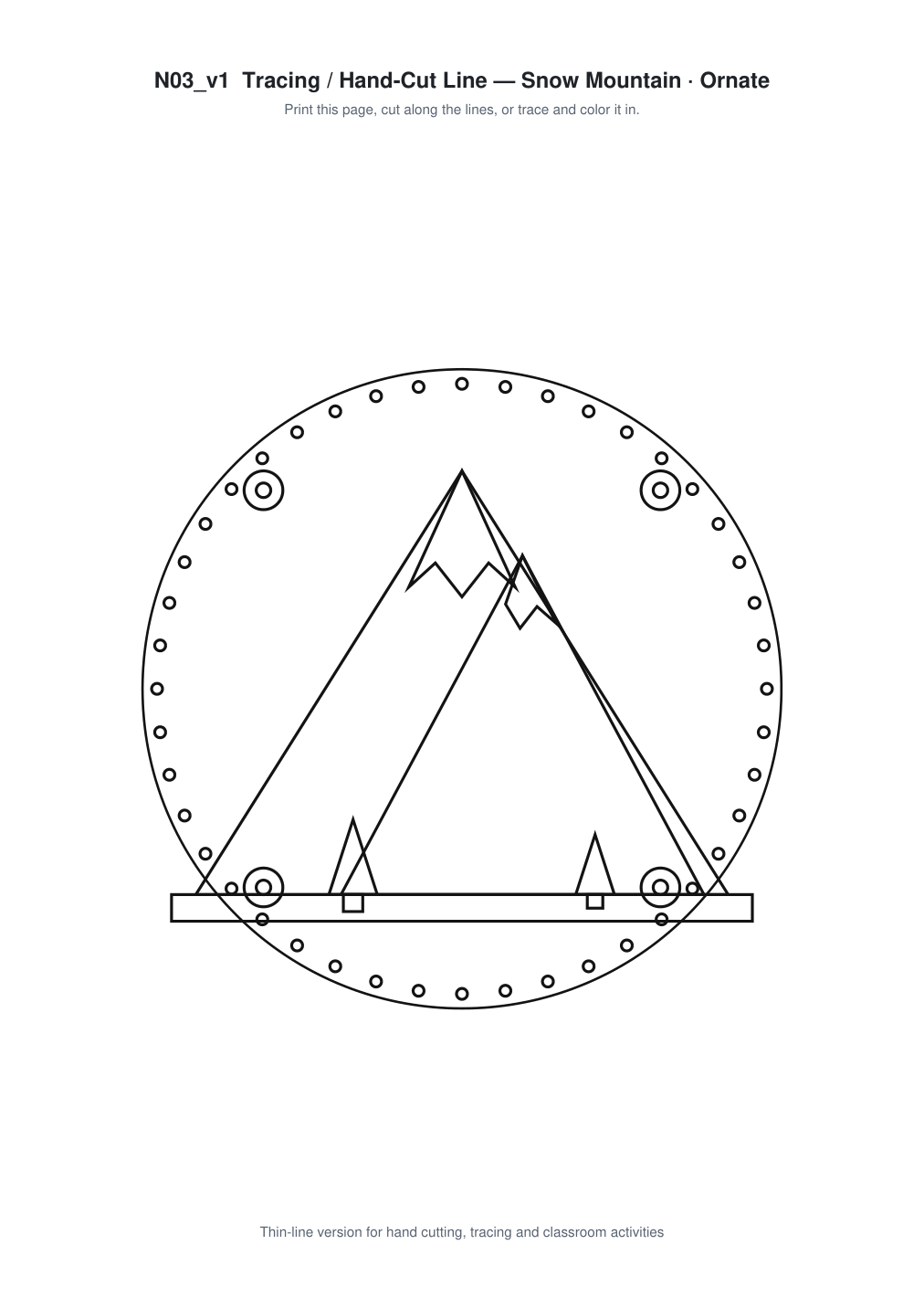 Snow Mountain Ornate Paper Cut Panel - Free SVG + PDF Pack - line art