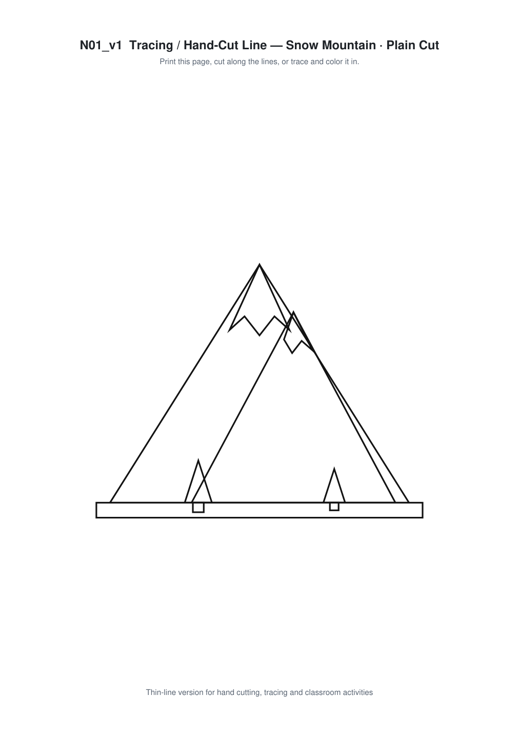 Snow Mountain Paper Cut Template - Free SVG + PDF Pack - line art
