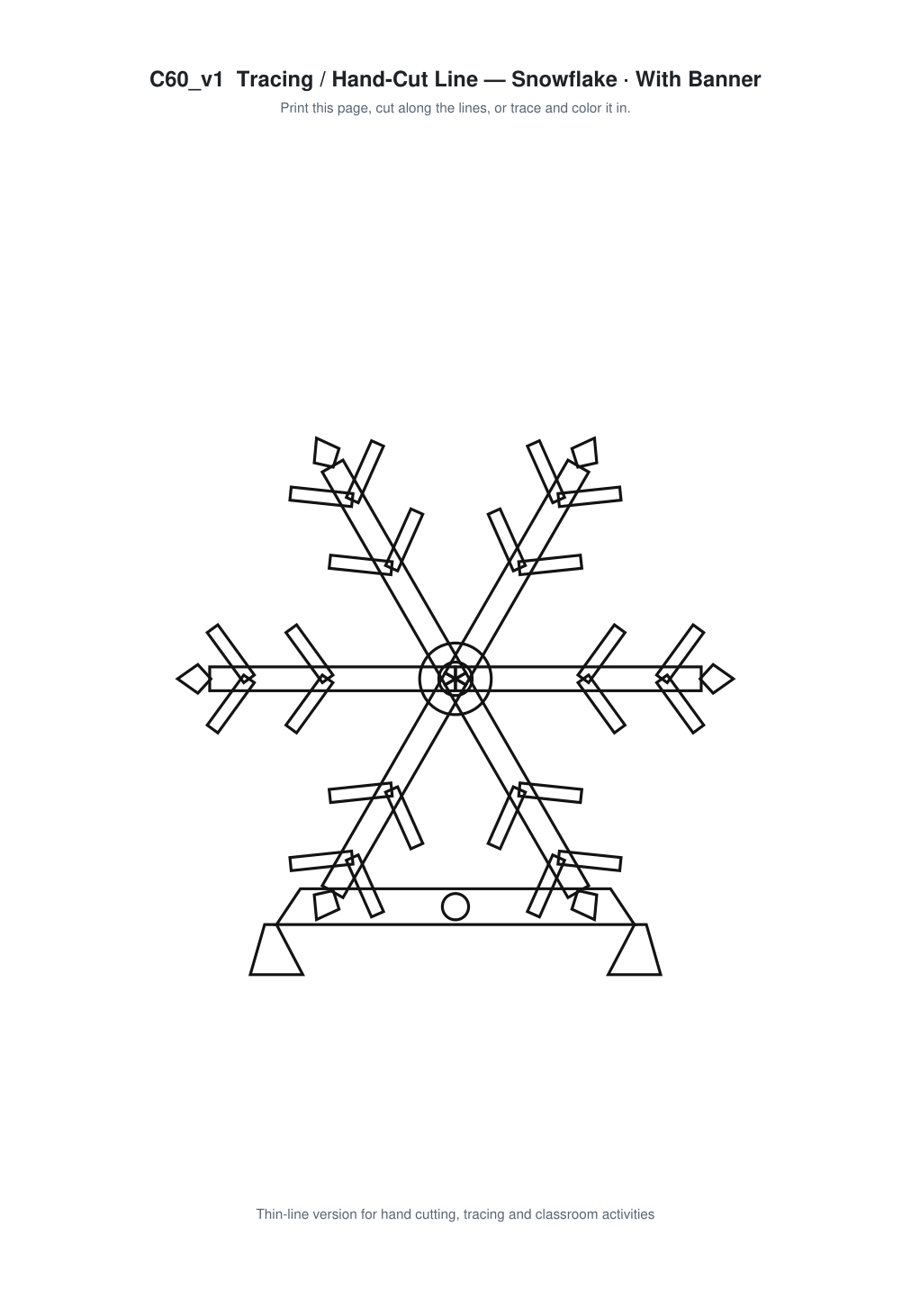 Snowflake Banner Paper Cut - Free SVG + PDF Pack - line art