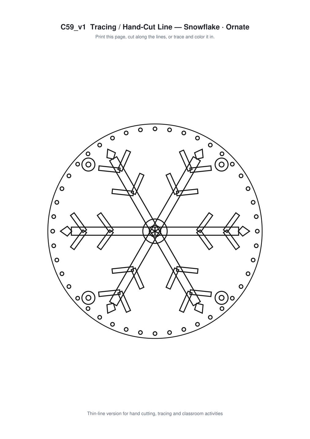Snowflake Ornate Paper Cut Panel - Free SVG + PDF Pack - line art