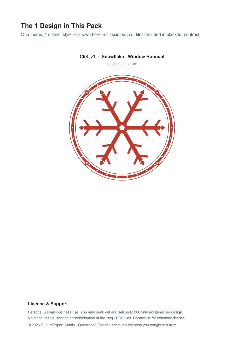 Snowflake Window Roundel Paper Cut - Free SVG + PDF Pack - design