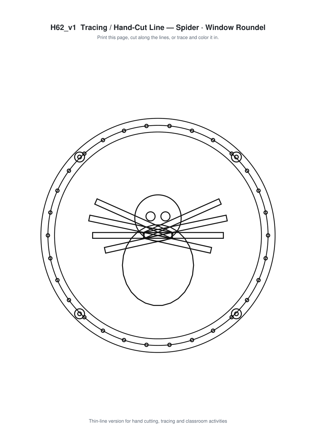 Spider Window Roundel Paper Cut - Free SVG + PDF Pack - line art