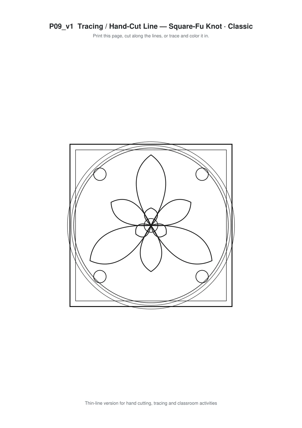 Square-Fu Knot Paper Cut Template - Free SVG + PDF Pack - line art