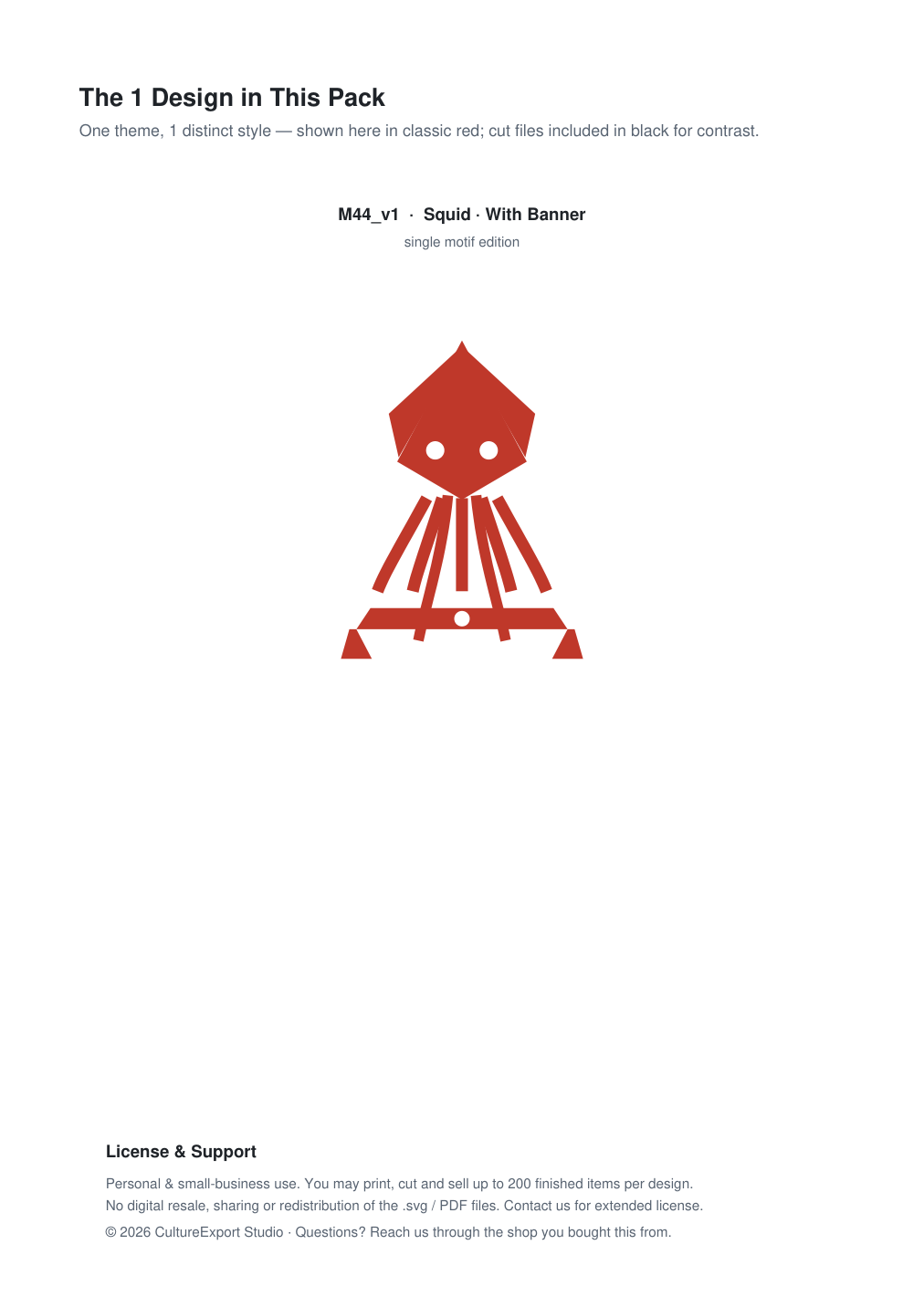 Squid Banner Paper Cut - Free SVG + PDF Pack - design