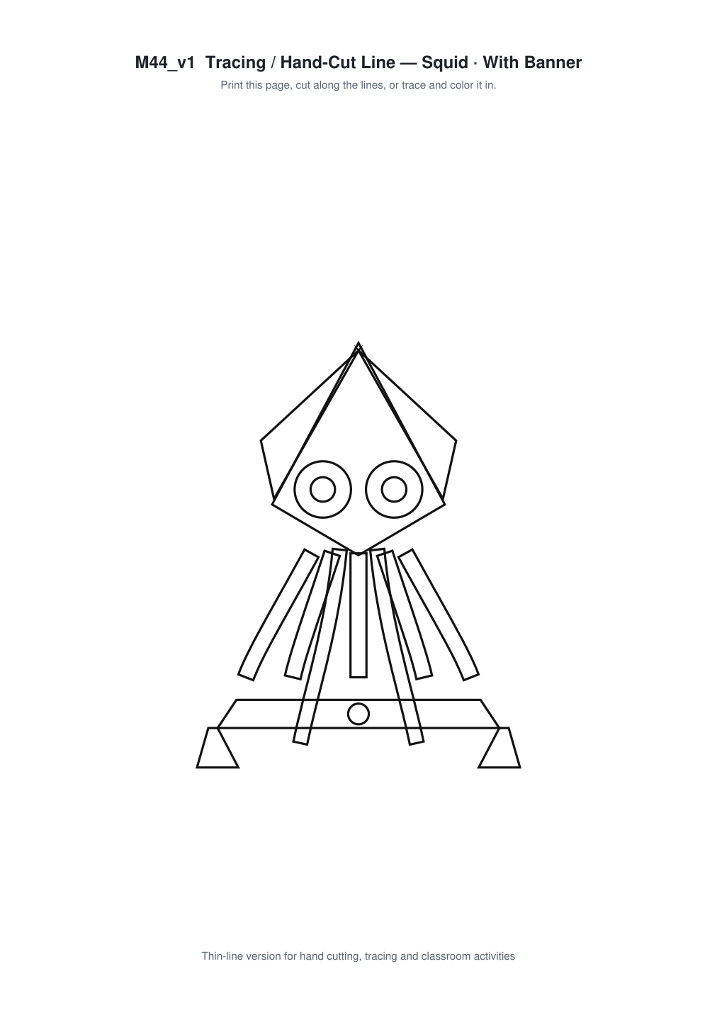 Squid Banner Paper Cut - Free SVG + PDF Pack - line art