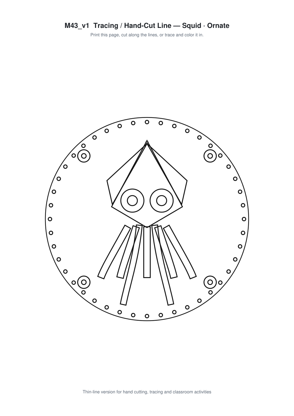 Squid Ornate Paper Cut Panel - Free SVG + PDF Pack - line art