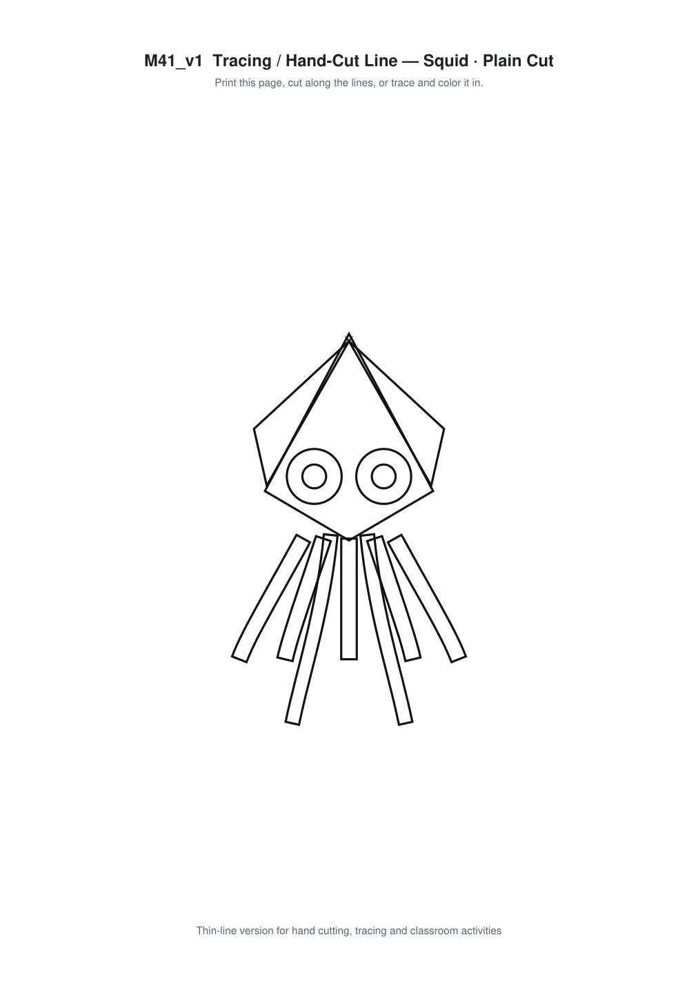 Squid Paper Cut Template - Free SVG + PDF Pack - line art