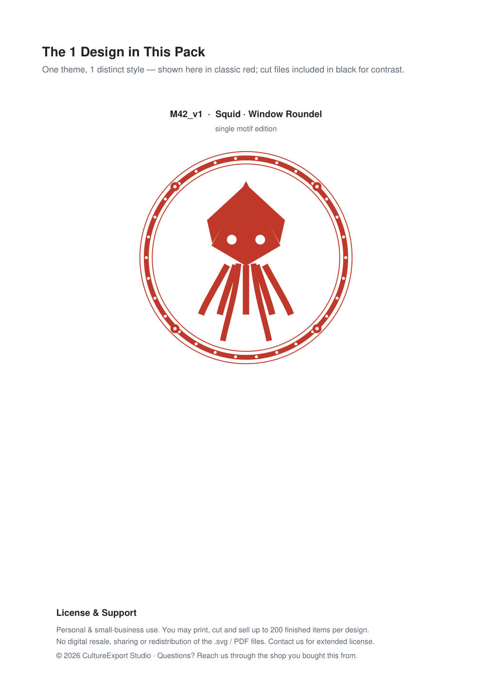 Squid Window Roundel Paper Cut - Free SVG + PDF Pack - design