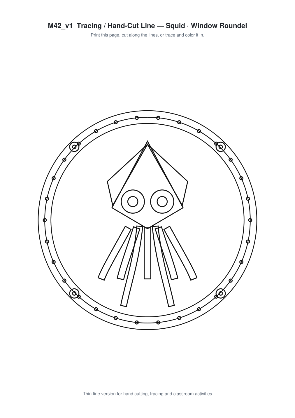 Squid Window Roundel Paper Cut - Free SVG + PDF Pack - line art