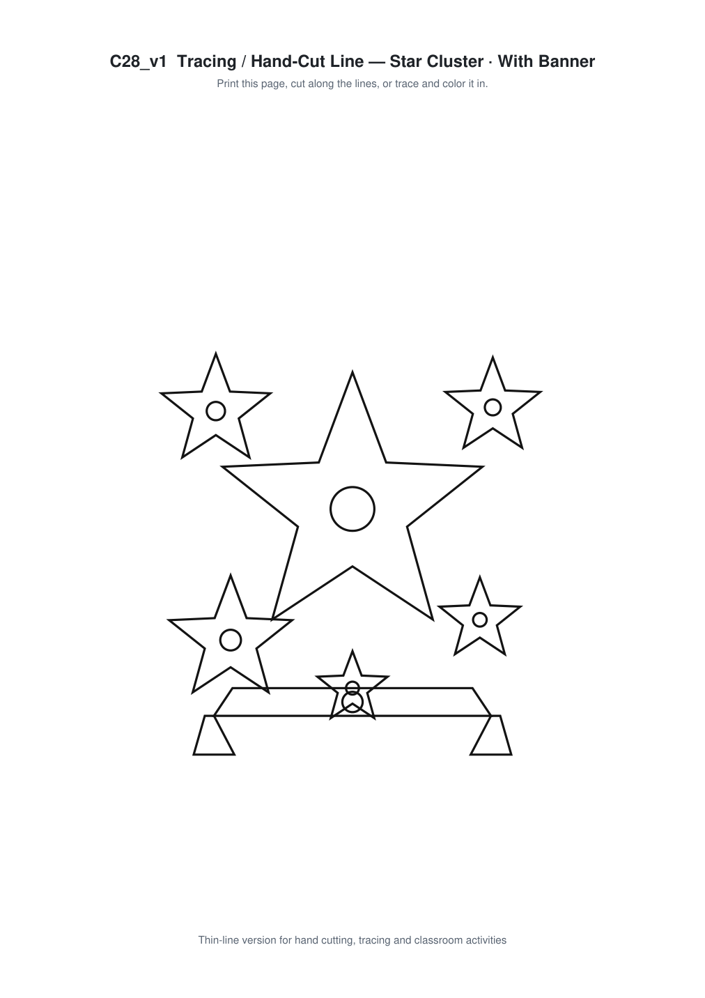 Star Cluster Banner Paper Cut - Free SVG + PDF Pack - line art