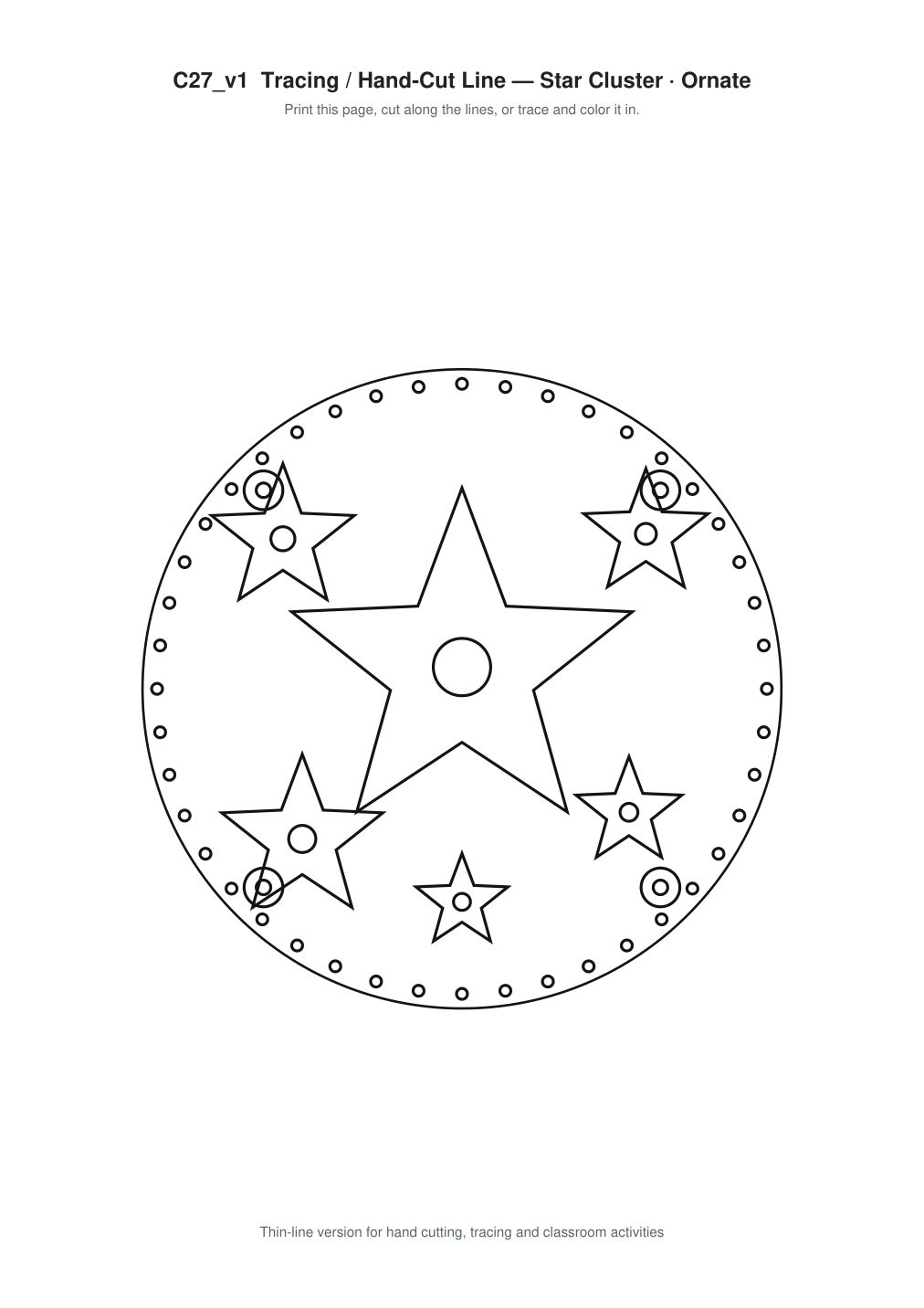 Star Cluster Ornate Paper Cut Panel - Free SVG + PDF Pack - line art