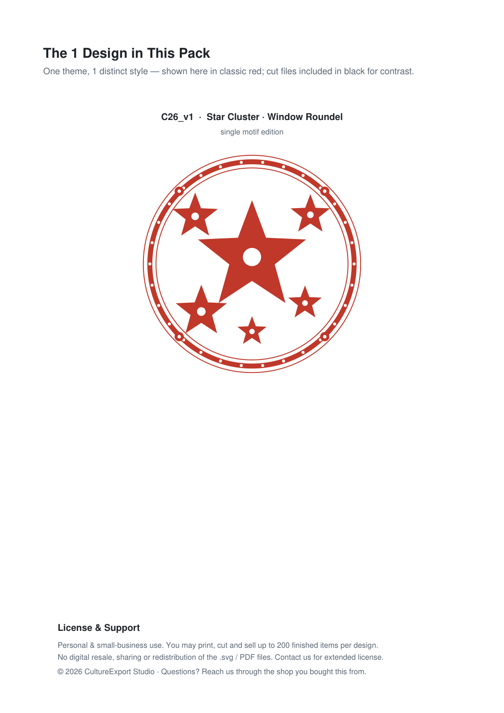 Star Cluster Window Roundel Paper Cut - Free SVG + PDF Pack - design
