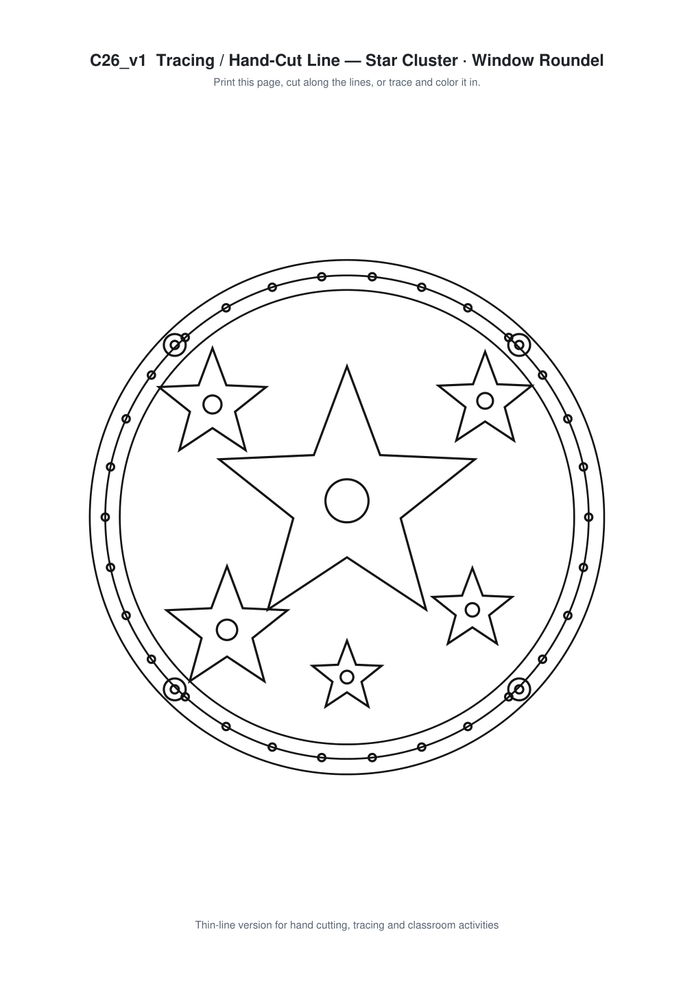 Star Cluster Window Roundel Paper Cut - Free SVG + PDF Pack - line art