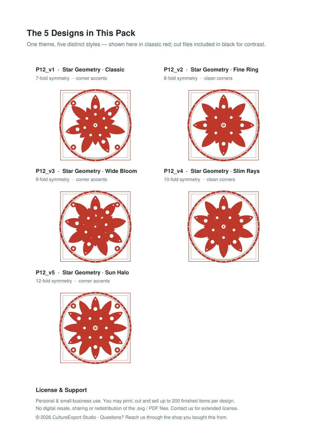 Star Geometry Paper Cut Template - Free SVG + PDF Pack - all designs