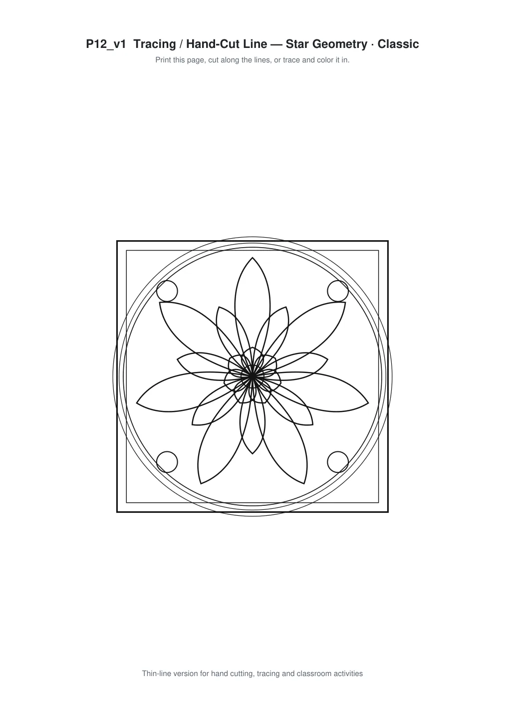 Star Geometry Paper Cut Template - Free SVG + PDF Pack - line art