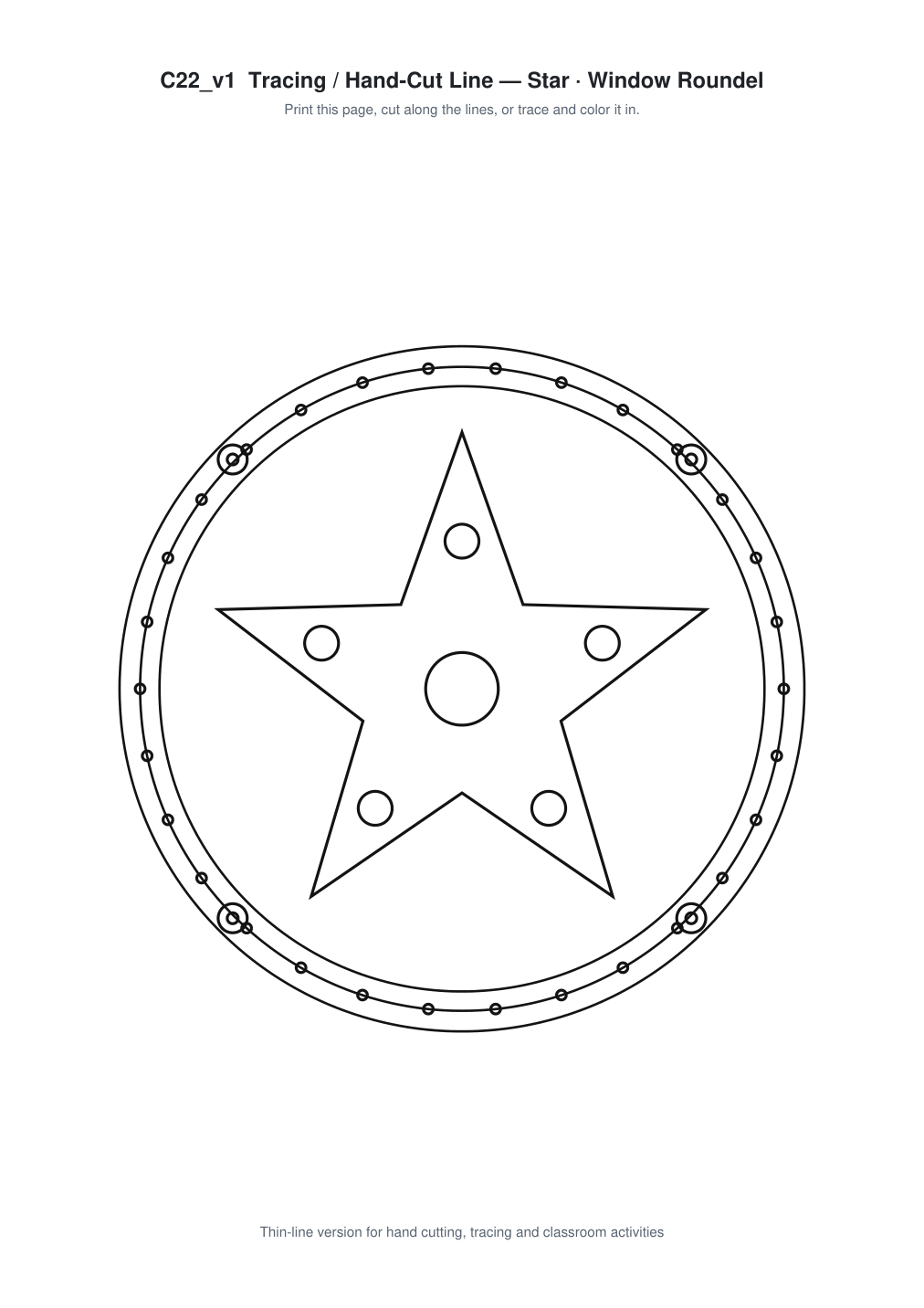 Star Window Roundel Paper Cut - Free SVG + PDF Pack - line art