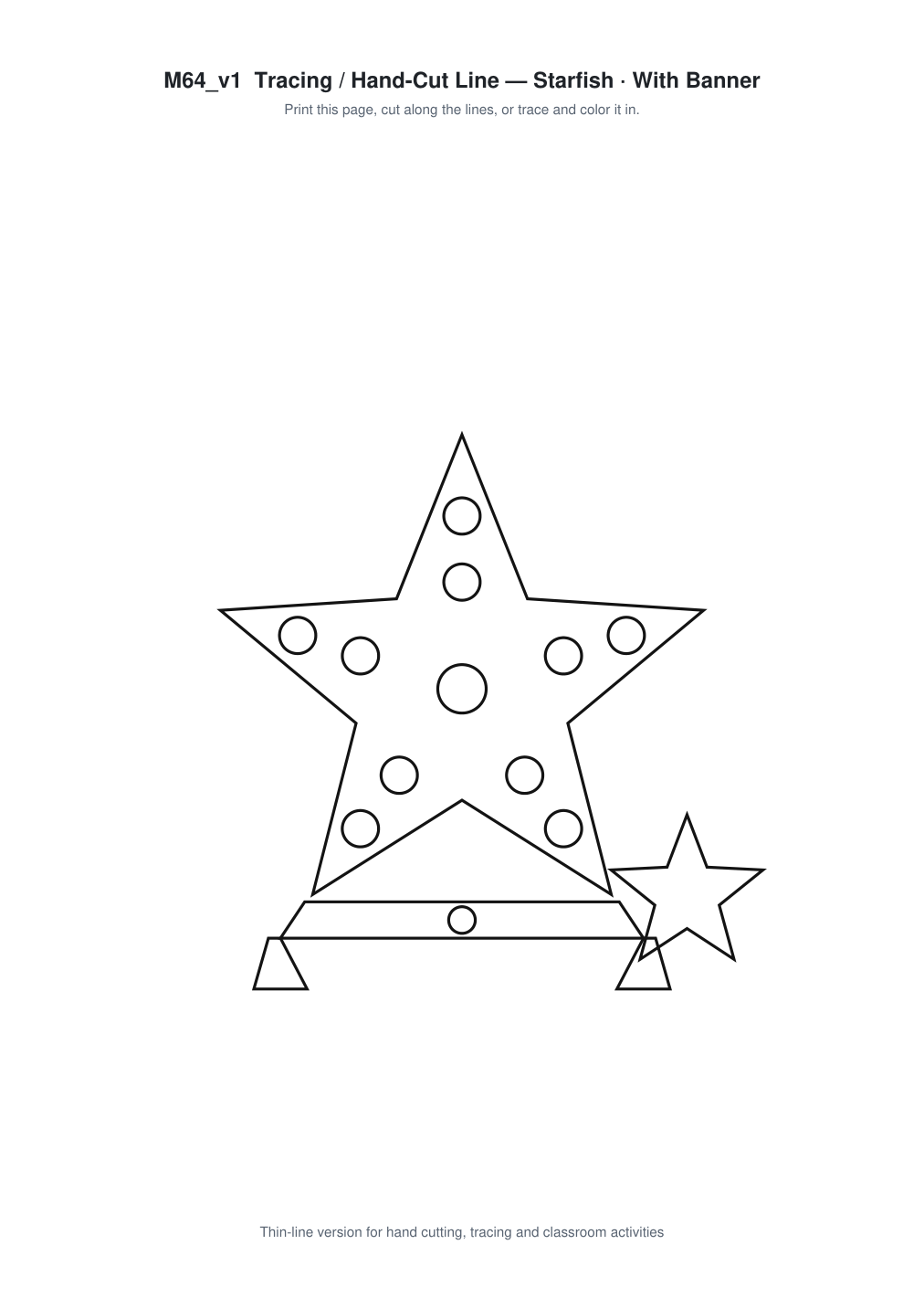 Starfish Banner Paper Cut - Free SVG + PDF Pack - line art