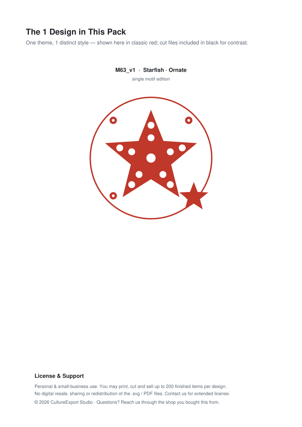 Starfish Ornate Paper Cut Panel - Free SVG + PDF Pack - design