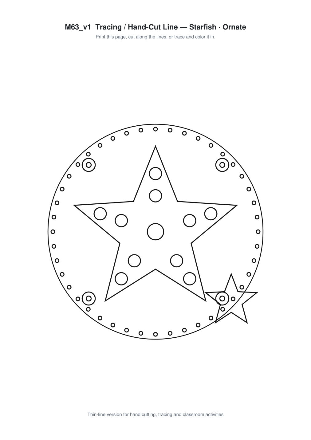 Starfish Ornate Paper Cut Panel - Free SVG + PDF Pack - line art