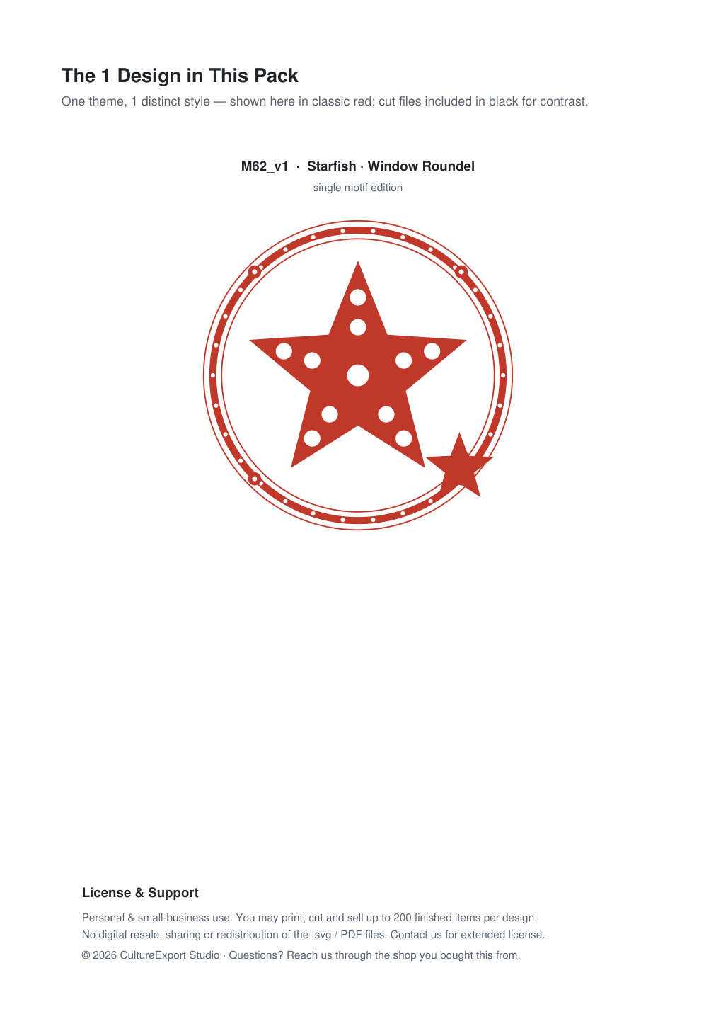 Starfish Window Roundel Paper Cut - Free SVG + PDF Pack - design