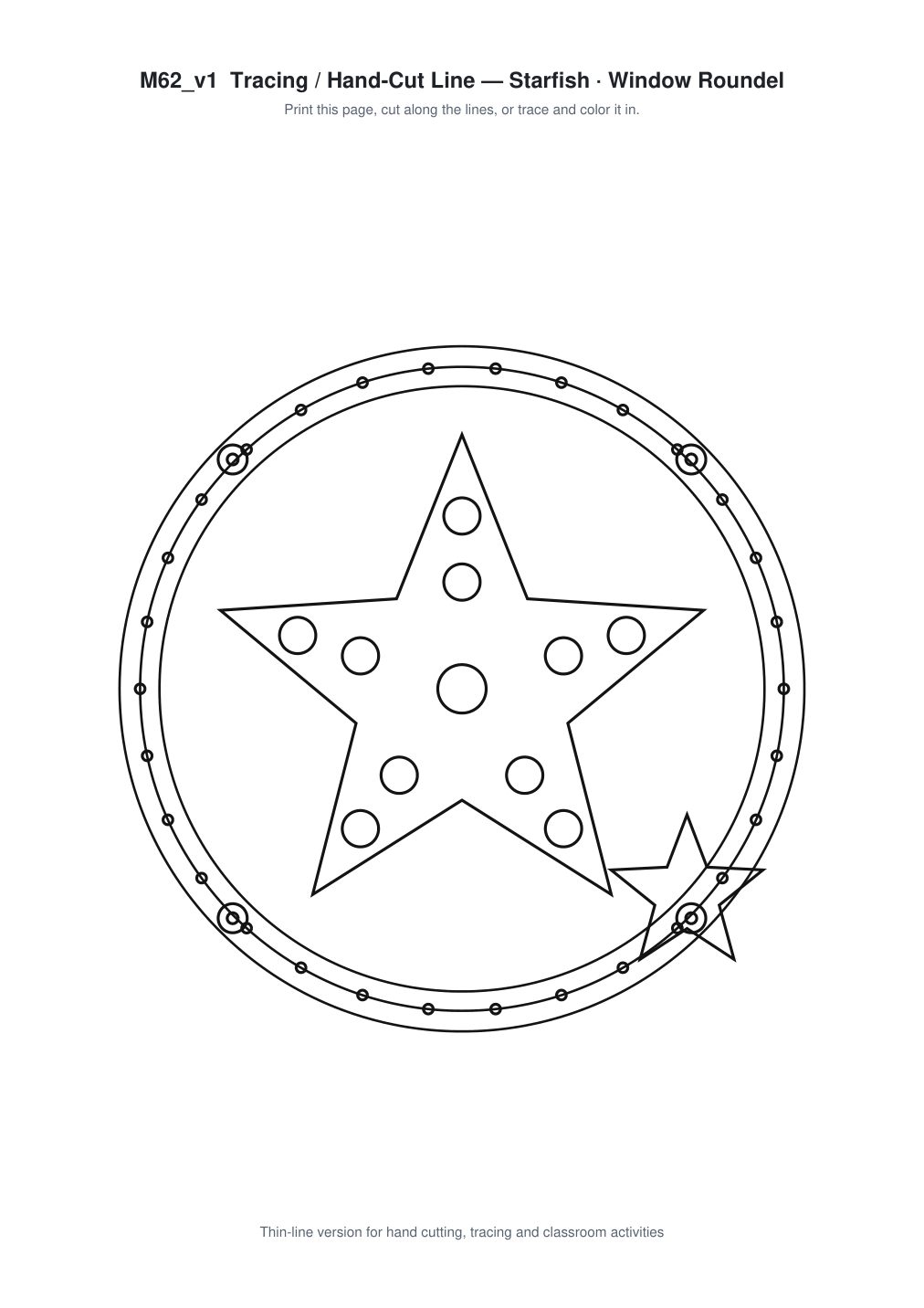 Starfish Window Roundel Paper Cut - Free SVG + PDF Pack - line art