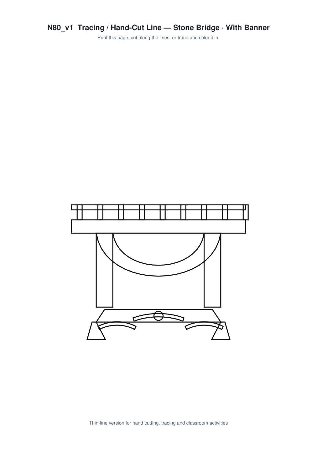 Stone Bridge Banner Paper Cut - Free SVG + PDF Pack - line art