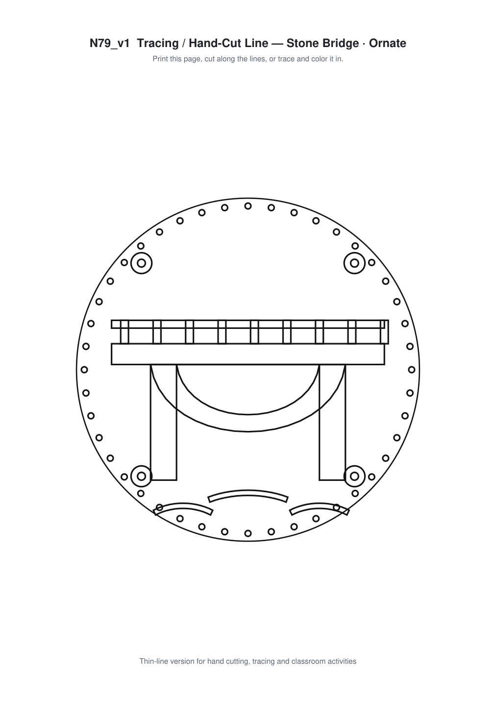 Stone Bridge Ornate Paper Cut Panel - Free SVG + PDF Pack - line art