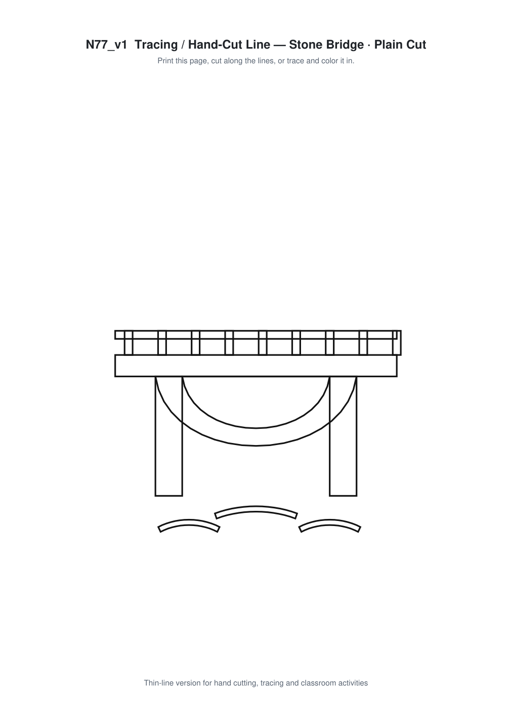 Stone Bridge Paper Cut Template - Free SVG + PDF Pack - line art
