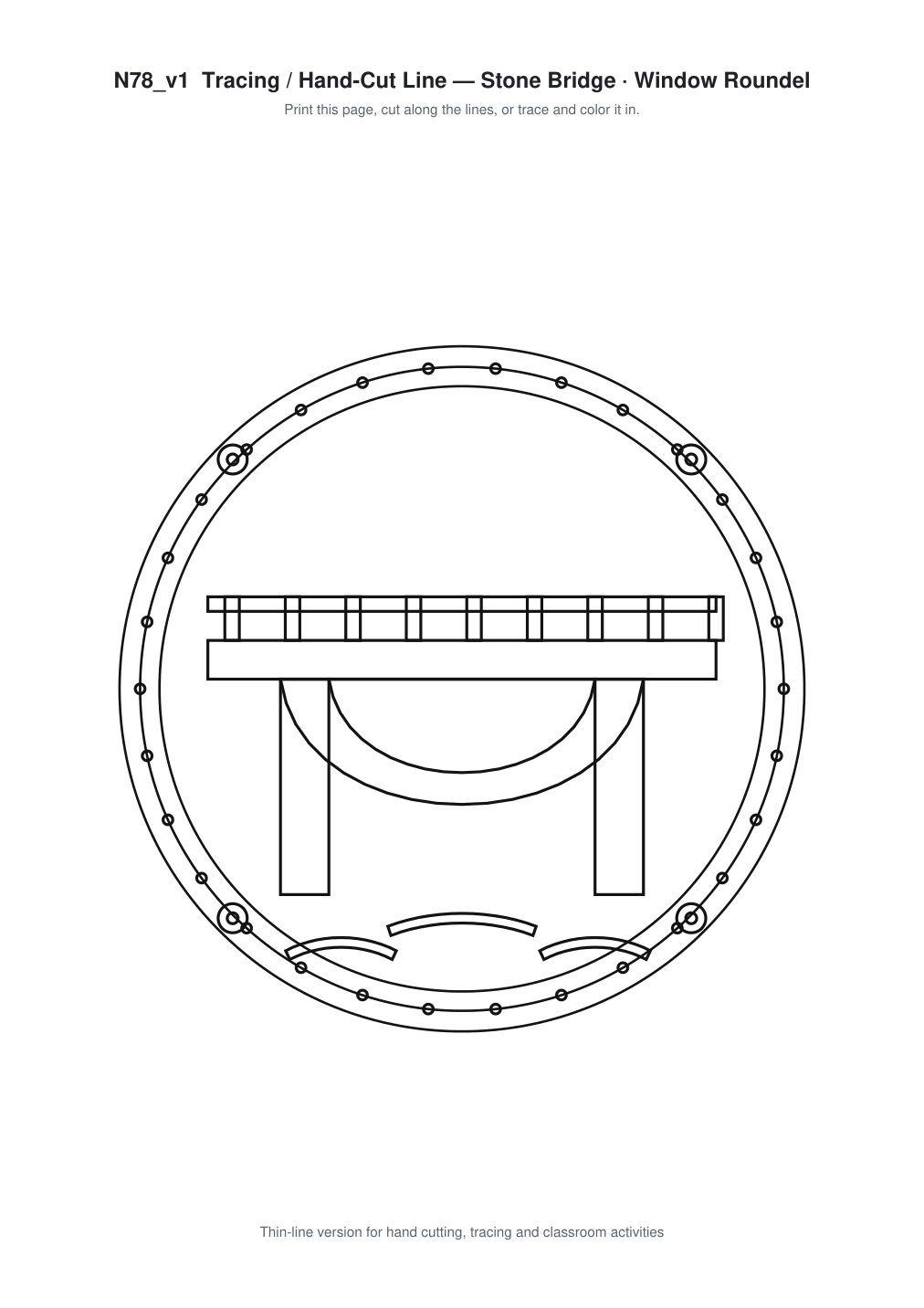 Stone Bridge Window Roundel Paper Cut - Free SVG + PDF Pack - line art