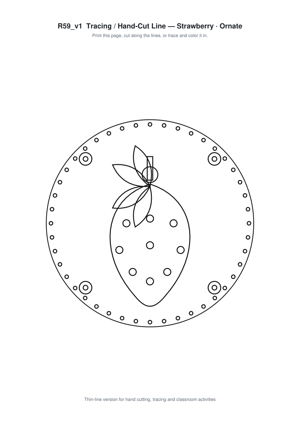 Strawberry Ornate Paper Cut Panel - Free SVG + PDF Pack - line art