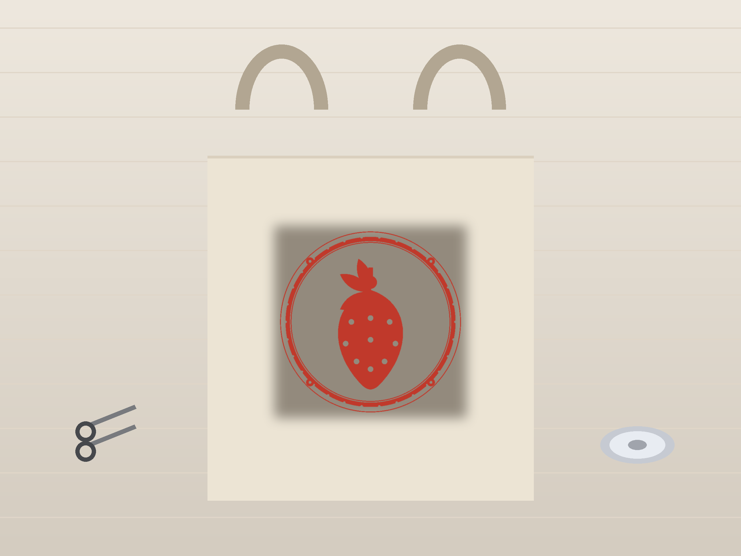 Strawberry Window Roundel Paper Cut - Free SVG + PDF Pack - on a desk