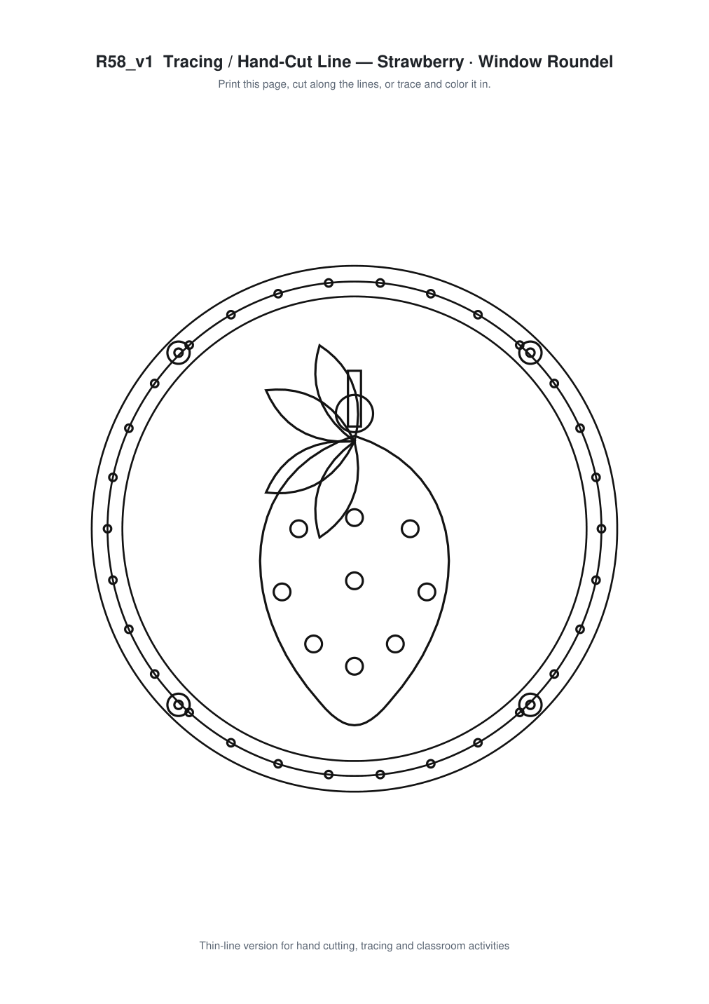 Strawberry Window Roundel Paper Cut - Free SVG + PDF Pack - line art