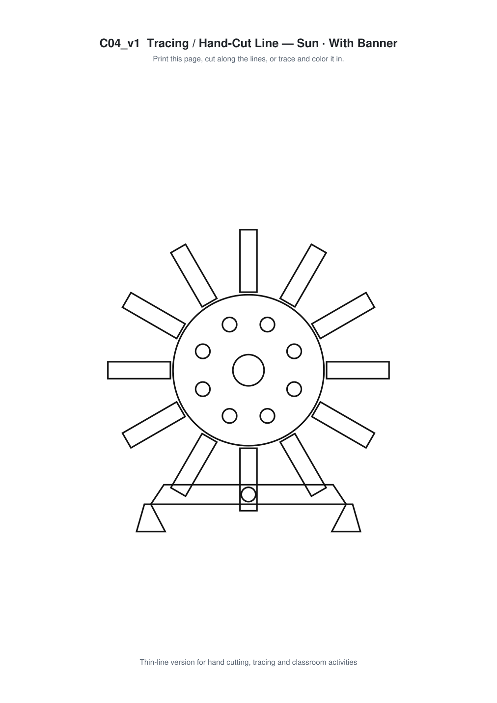 Sun Banner Paper Cut - Free SVG + PDF Pack - line art
