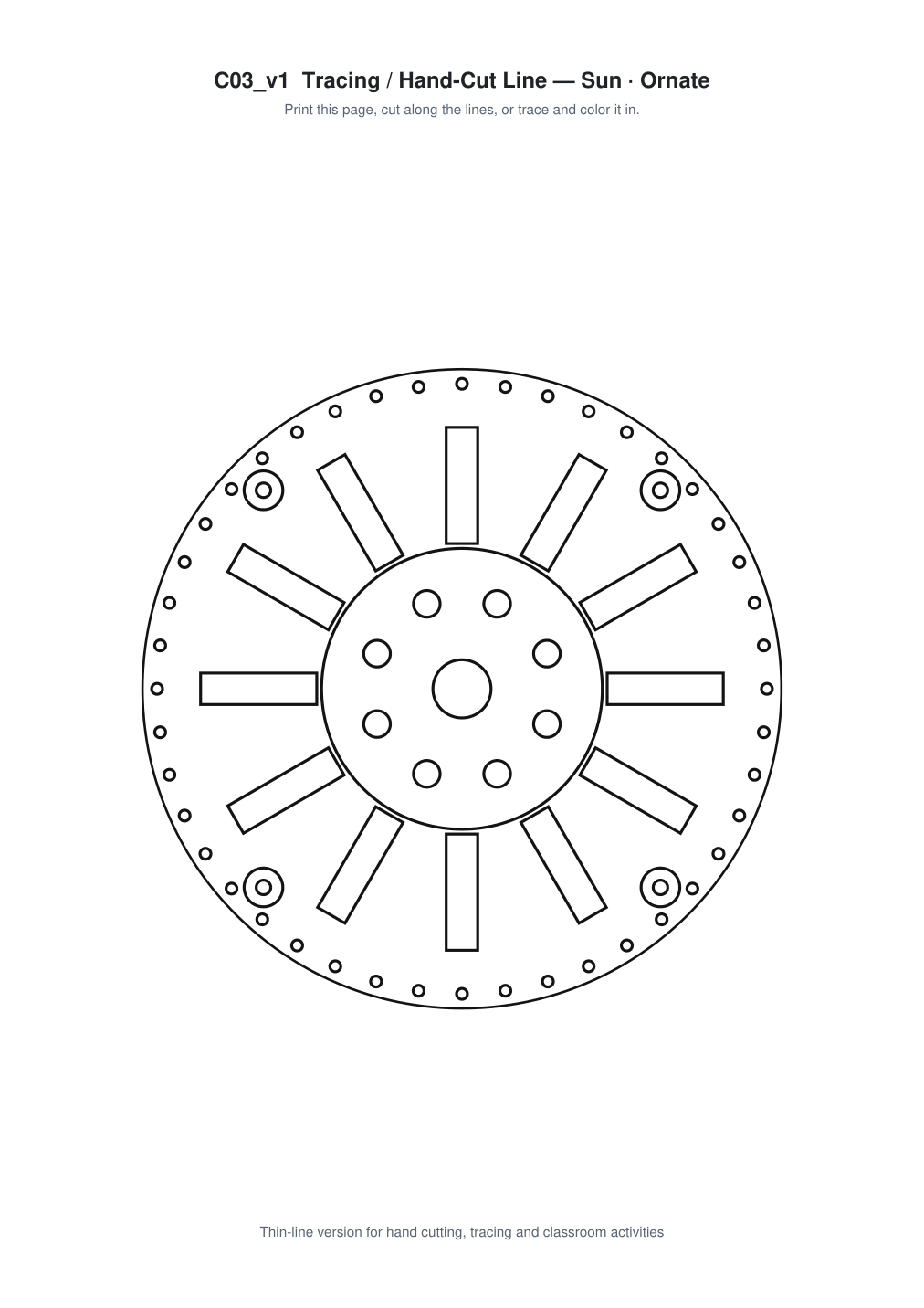 Sun Ornate Paper Cut Panel - Free SVG + PDF Pack - line art