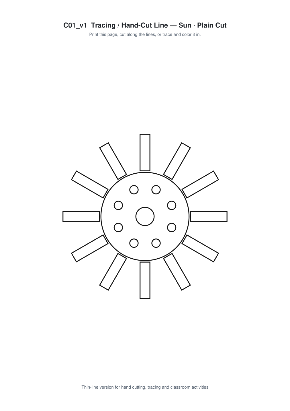 Sun Paper Cut Template - Free SVG + PDF Pack - line art