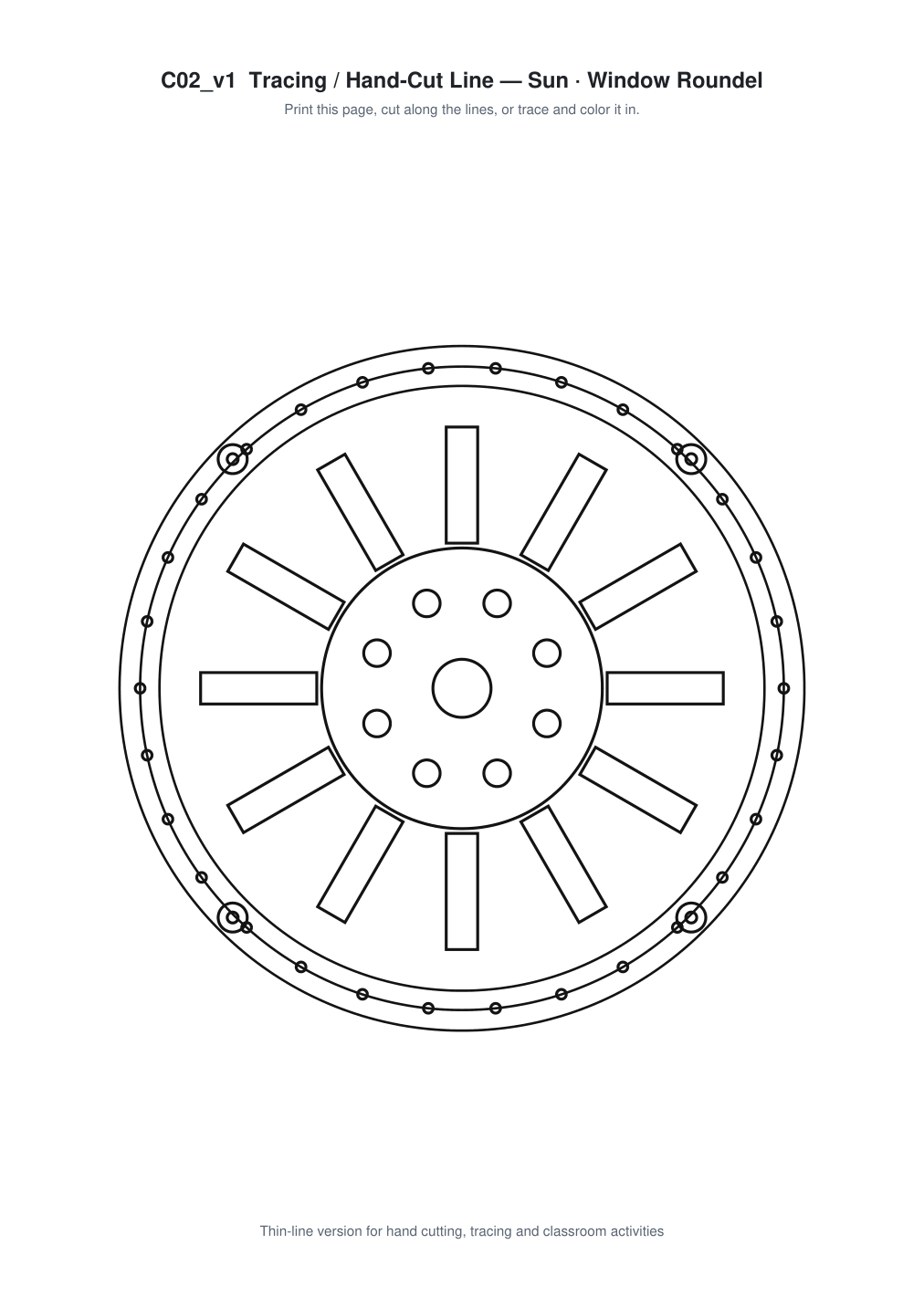 Sun Window Roundel Paper Cut - Free SVG + PDF Pack - line art