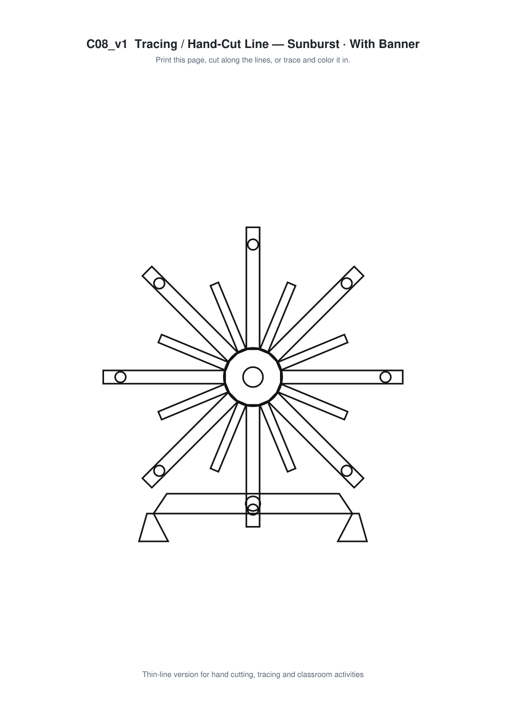 Sunburst Banner Paper Cut - Free SVG + PDF Pack - line art