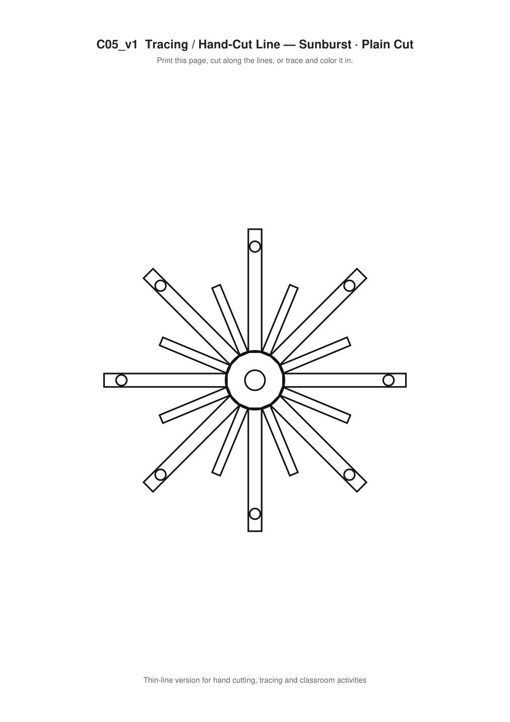 Sunburst Paper Cut Template - Free SVG + PDF Pack - line art